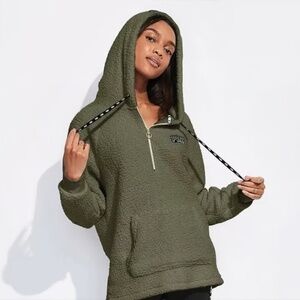 Victoria's Secret PINK Sherpa Half Zip Hoodie Size Large